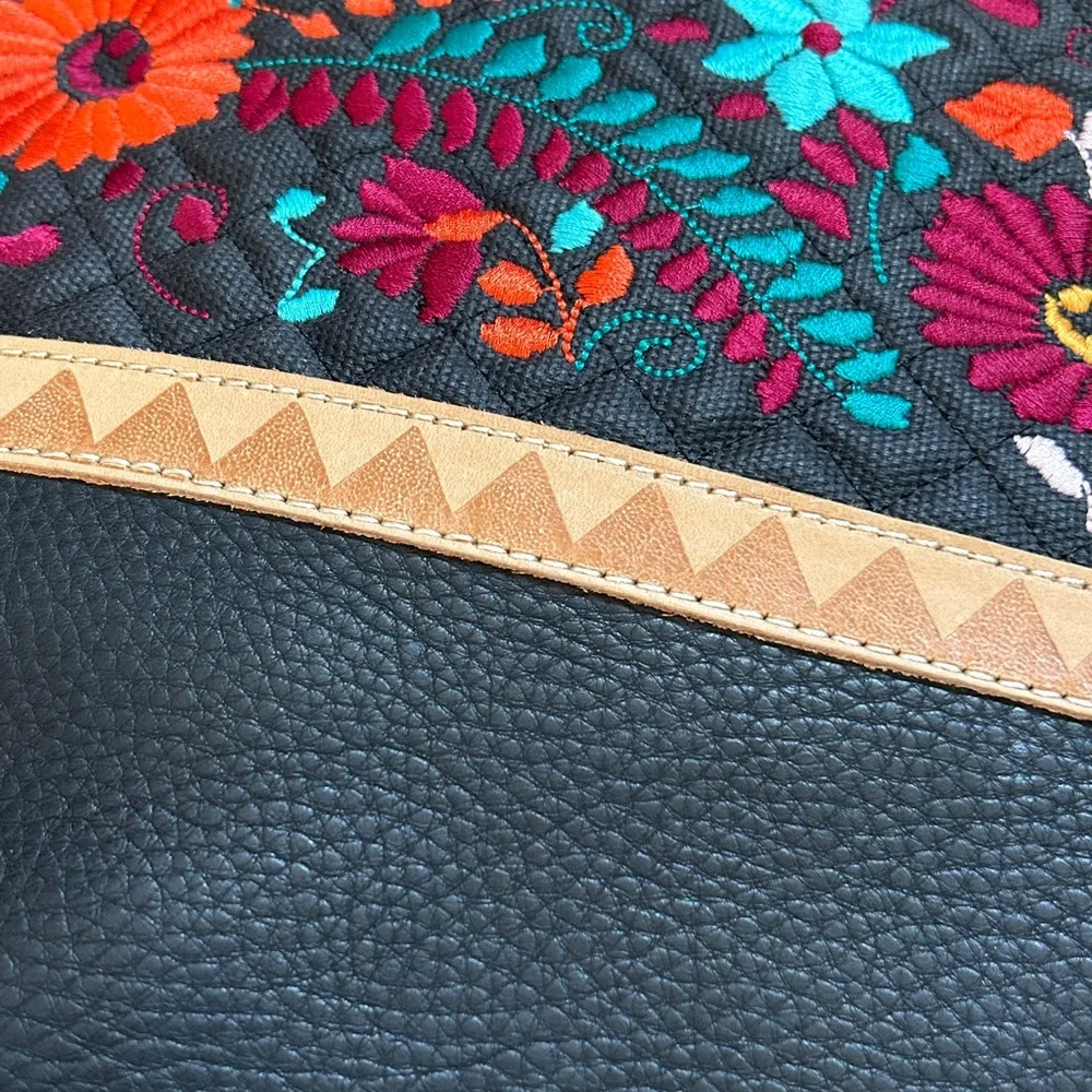 Consuela Black Tote with Multicolor Floral Embroidery - Picture 5 of 16